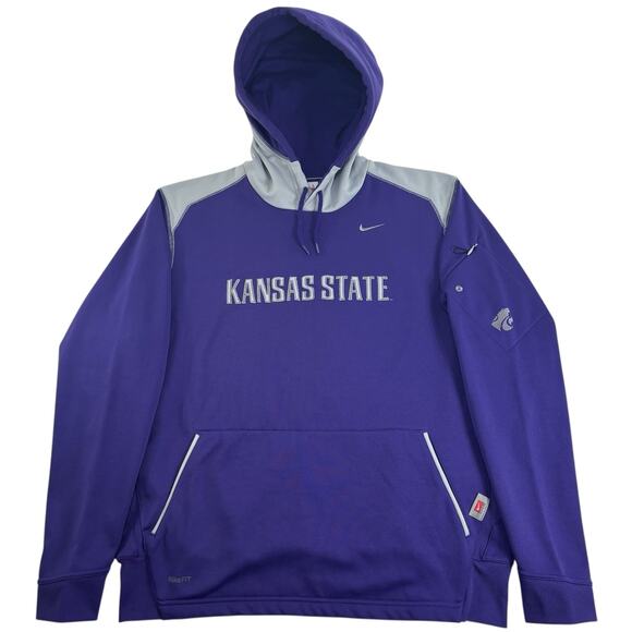 VTG y2k Nike Kansas State Wildcats Hoodie Men Medium Purple ThermaFit Sweatshirt - Picture 1 of 9